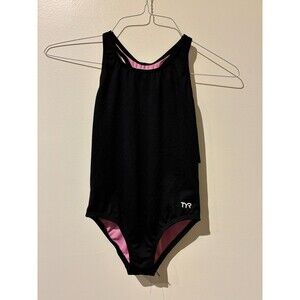 NWT TYR Black Durafast Solid Maxfit Swimsuit - Girls L (10/12)